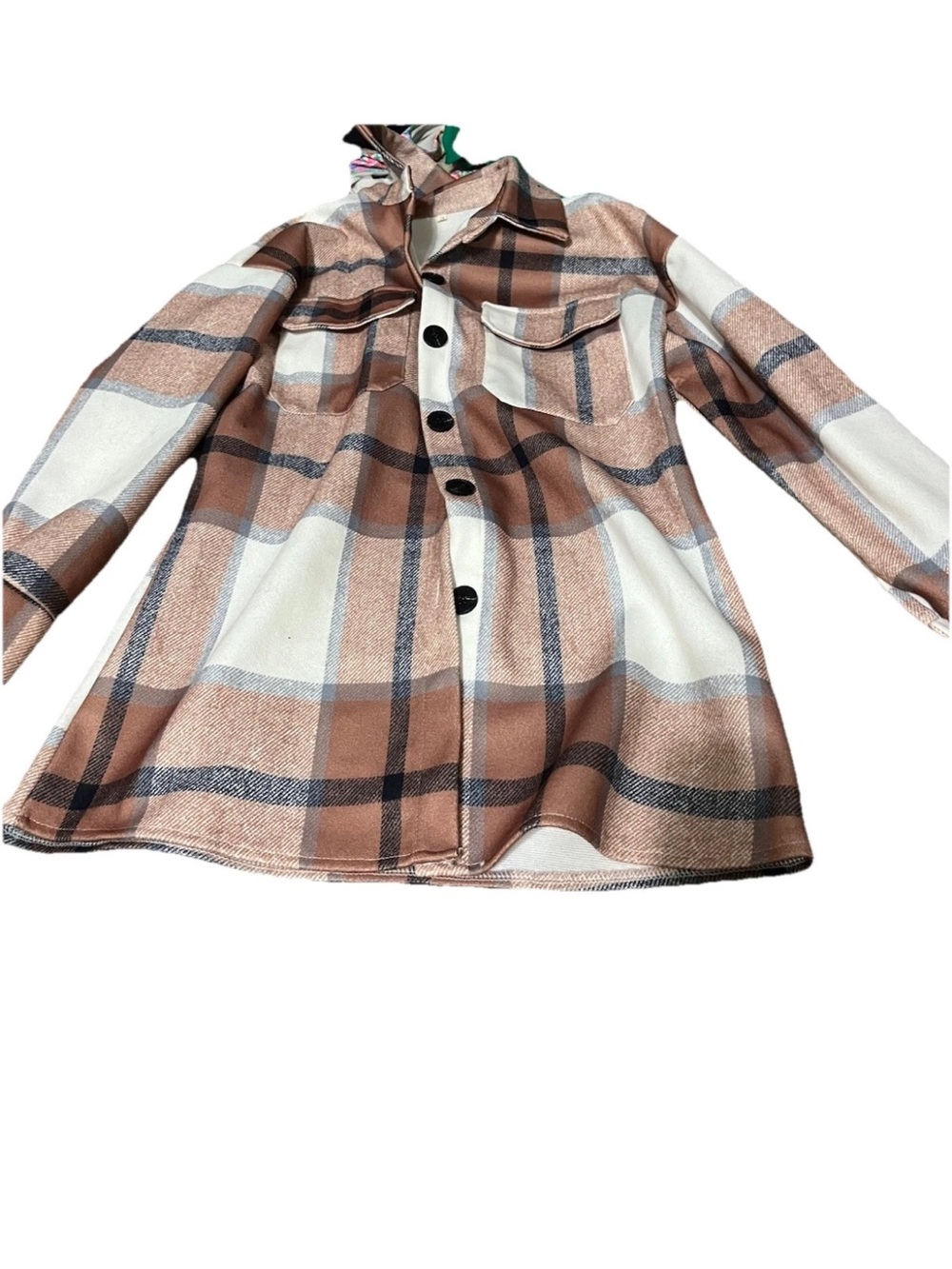 Womens Plaid Shacket Jacket in Brown and Cream